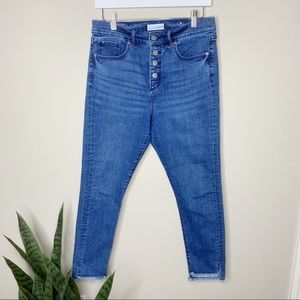 LOFT | High Waist Skinny Button Fly Frayed Hem Jeans Size 28